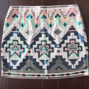 Express Tribal Pink Blue Gold Sequin Mini Skirt